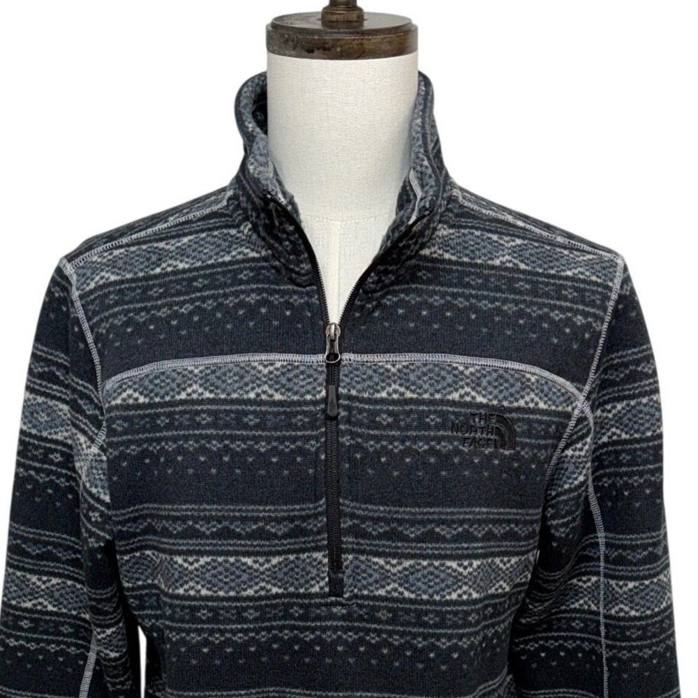 The‎ North Face Fleece Pullover Mens Large Gray Fair Isle 1/4 Zip Sweater
